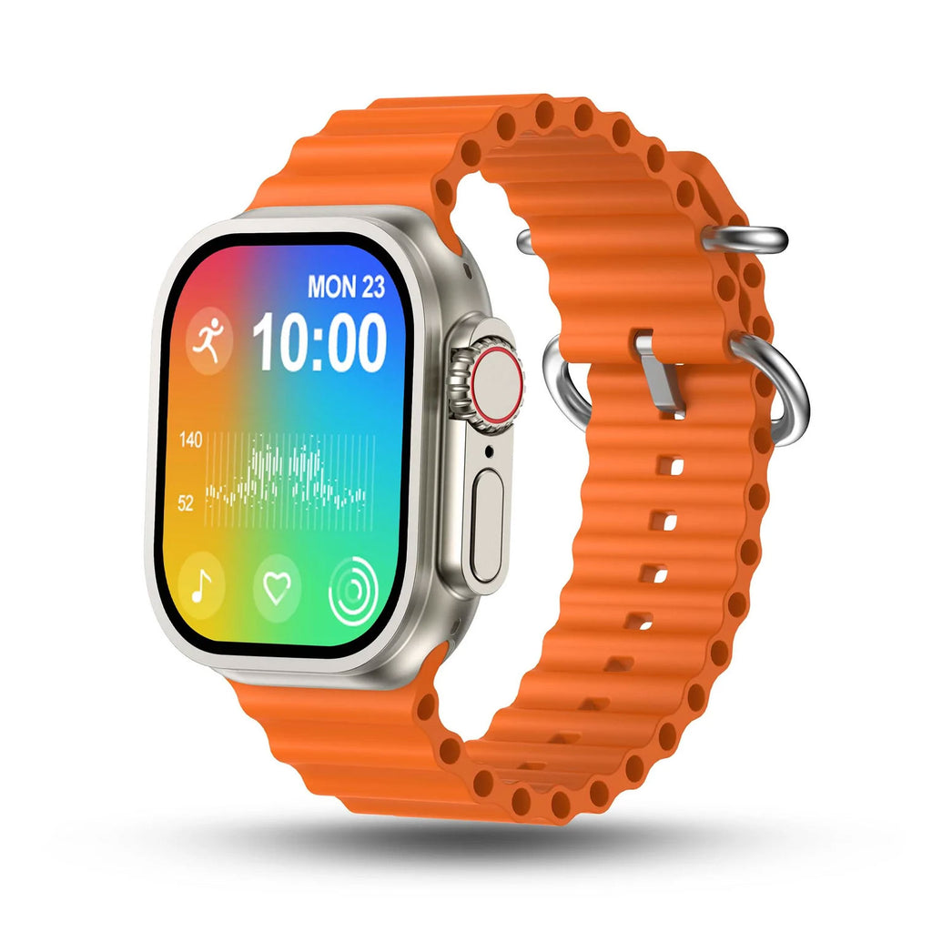 AXL Gear Smartwatch: Cutting-Edge Technology Meets Style – Wireless Charging, Rotating Crown, BT Calling, Zinc Alloy Frame, 900 Nits, SpO2 Monitoring, and Vibrant Orange Strap (Free Size)