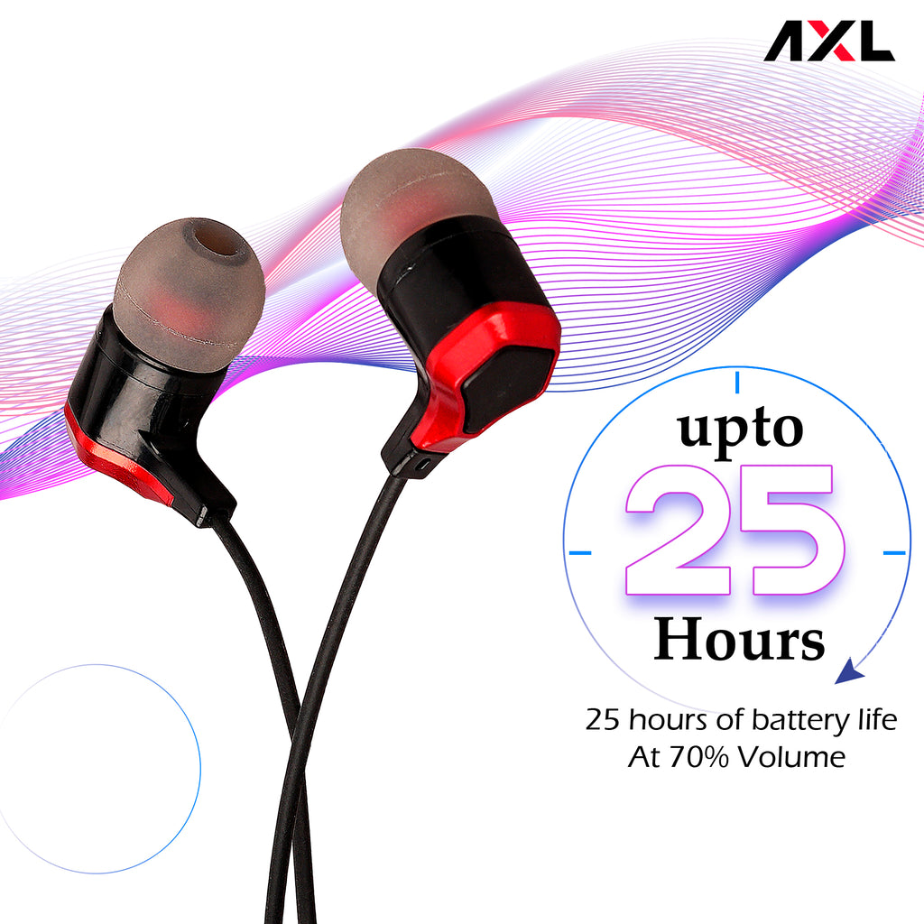 AXL Echo Wireless Neckband with Up to 25 Hour Playtime & Crystal Clear Voice Quality with Magnetic Earbuds for Convenience Built-in Mic Flexibility at its Core Blue/Red