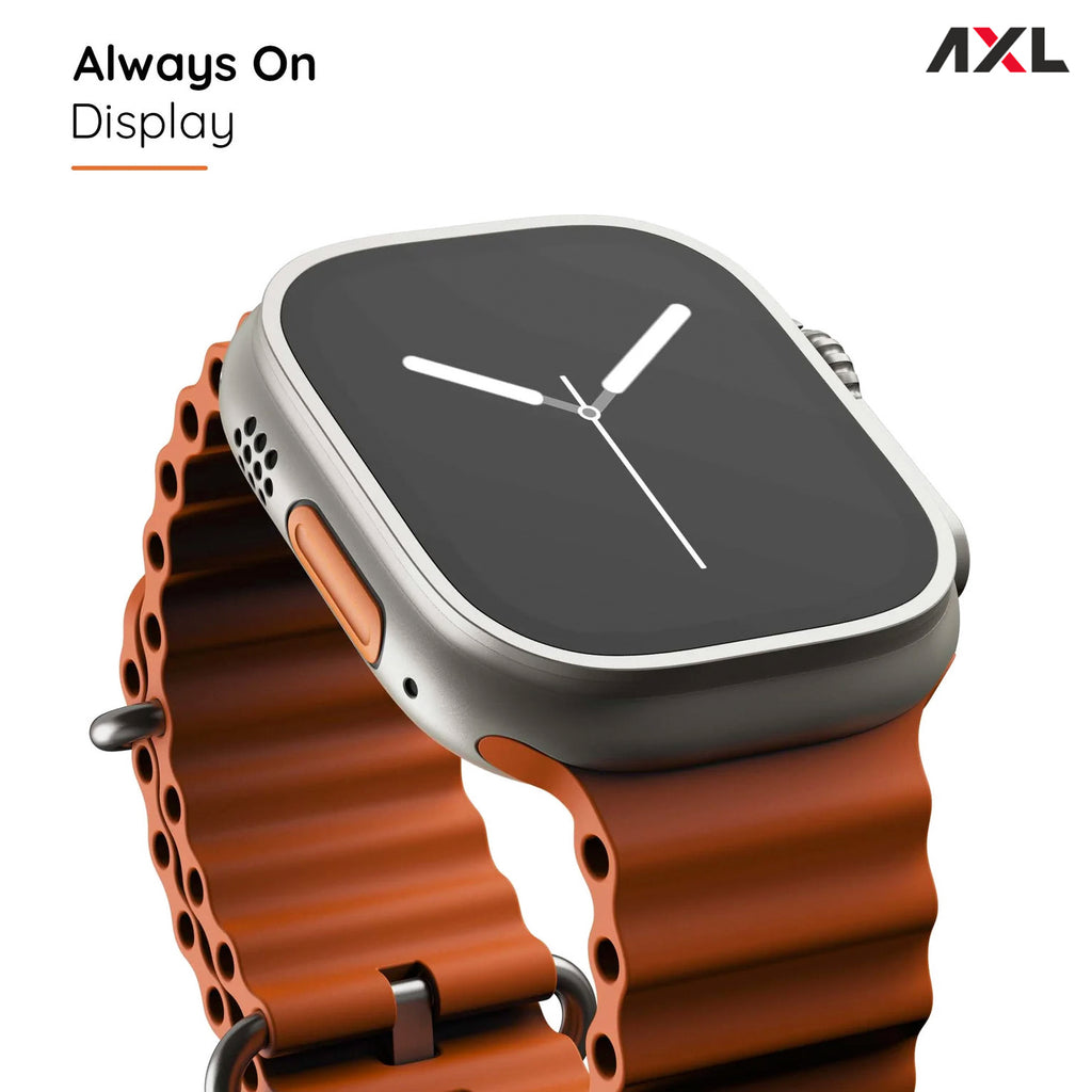 AXL Gear Smartwatch: Cutting-Edge Technology Meets Style – Wireless Charging, Rotating Crown, BT Calling, Zinc Alloy Frame, 900 Nits, SpO2 Monitoring, and Vibrant Orange Strap (Free Size)