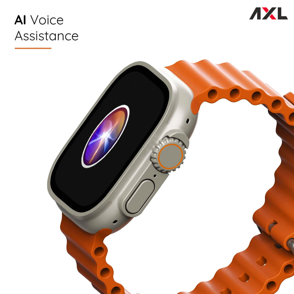 AXL Gear Smartwatch: Cutting-Edge Technology Meets Style – Wireless Charging, Rotating Crown, BT Calling, Zinc Alloy Frame, 900 Nits, SpO2 Monitoring, and Vibrant Orange Strap (Free Size)