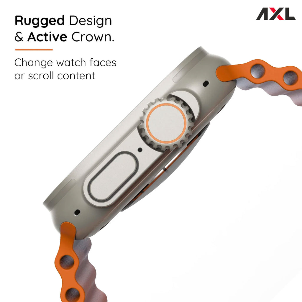 AXL Gear Smartwatch: Cutting-Edge Technology Meets Style – Wireless Charging, Rotating Crown, BT Calling, Zinc Alloy Frame, 900 Nits, SpO2 Monitoring, and Vibrant Orange Strap (Free Size)
