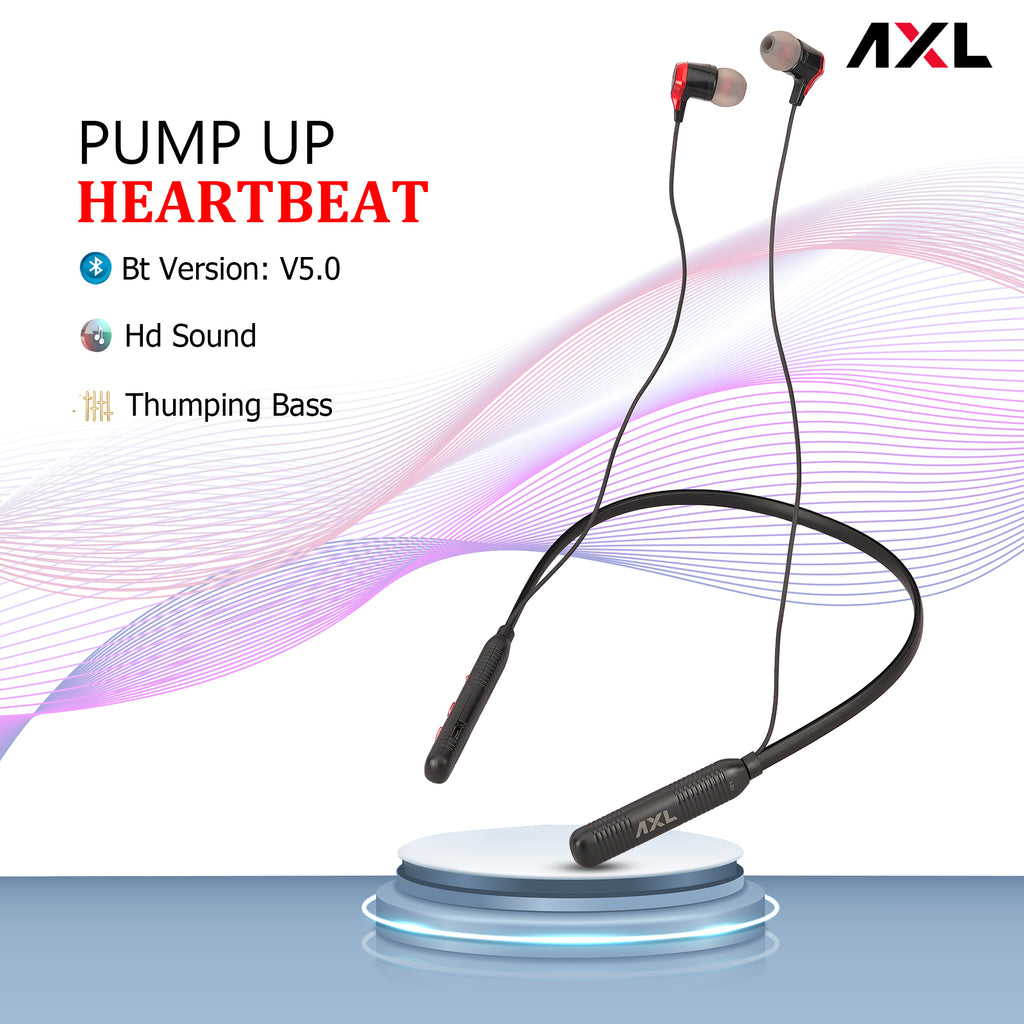 AXL Echo Wireless Neckband with Up to 25 Hour Playtime & Crystal Clear Voice Quality with Magnetic Earbuds for Convenience Built-in Mic Flexibility at its Core Blue/Red