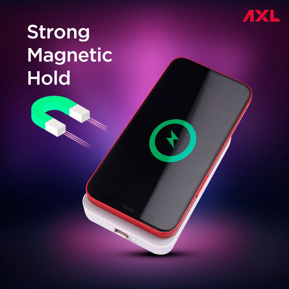 AXL PowerPod Power Bank 10000mAh Li-Polymer with 20W Wireless Fast Charging, Type C & Lighting USB Input Ports for Smartphone & Tablet (white)