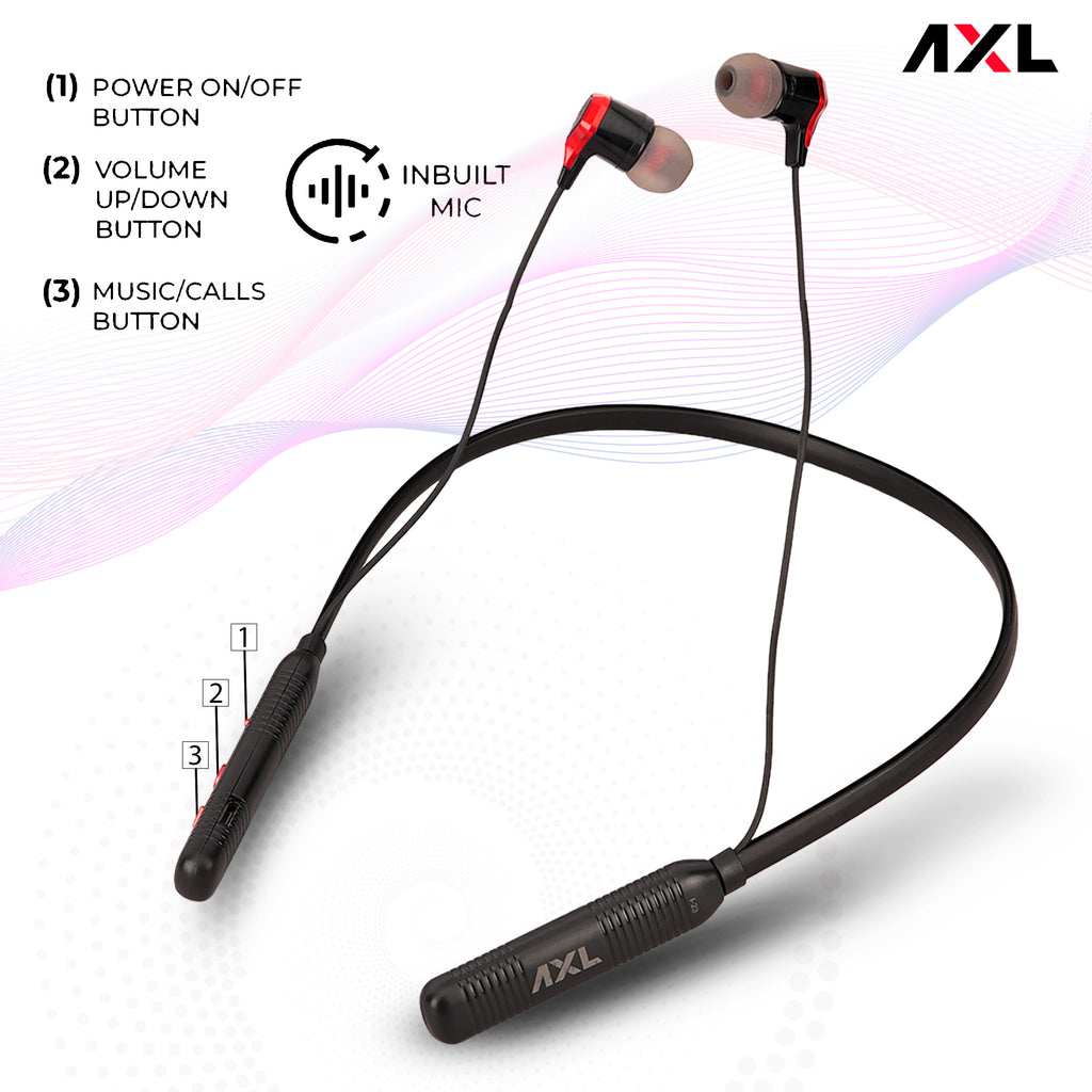 AXL Echo Wireless Neckband with Up to 25 Hour Playtime & Crystal Clear Voice Quality with Magnetic Earbuds for Convenience Built-in Mic Flexibility at its Core Blue/Red