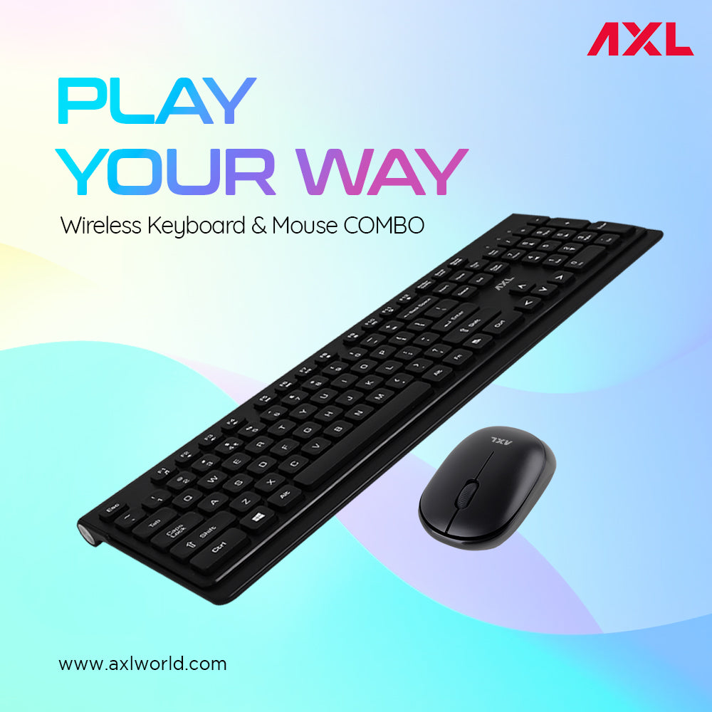 AXL Combo Wireless Keyboard & Mouse Set -2.4Ghz, 1500 DPI (Black)