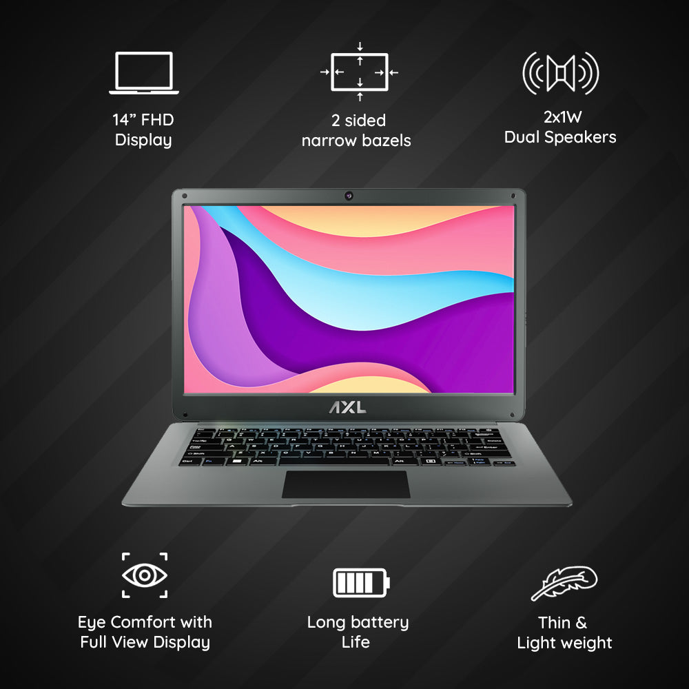 AXL VayuBook Laptop 14.1 Inch (35.814 cm) FHD IPS Display (4GB Ram,128GB SSD) 1920*1080 Resolution | HD Gemini Lake N4020 | Windows 11 Home | UHD Graphics 600 | Space Grey