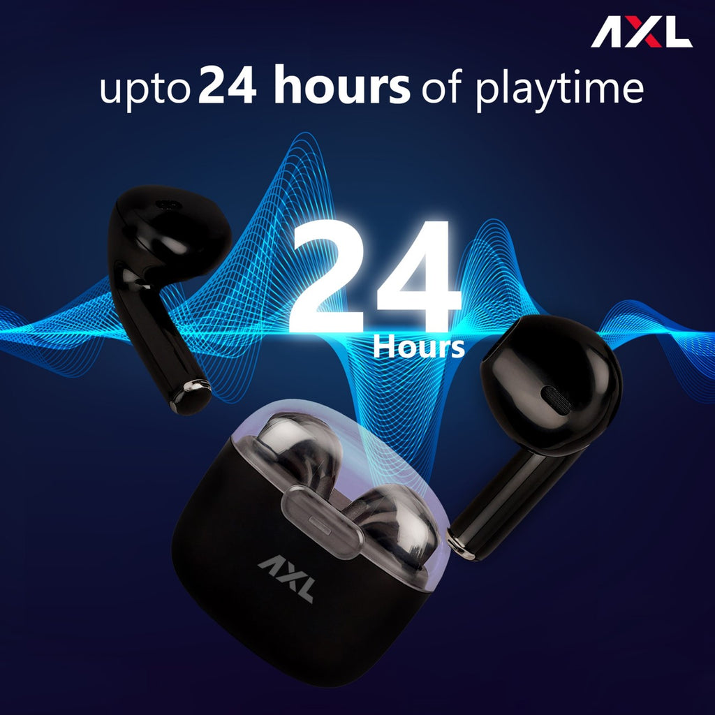 AXL Wave TWS,Rich Bass,24H Playtime ENC,BT Earbuds Bluetooth Headset  Black, True Wireless
