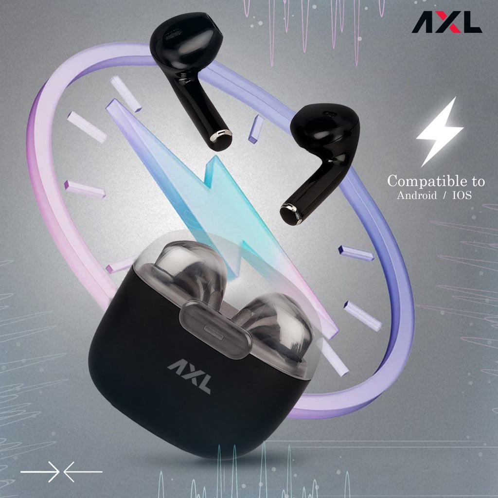AXL Wave TWS,Rich Bass,24H Playtime ENC,BT Earbuds Bluetooth Headset  Black, True Wireless