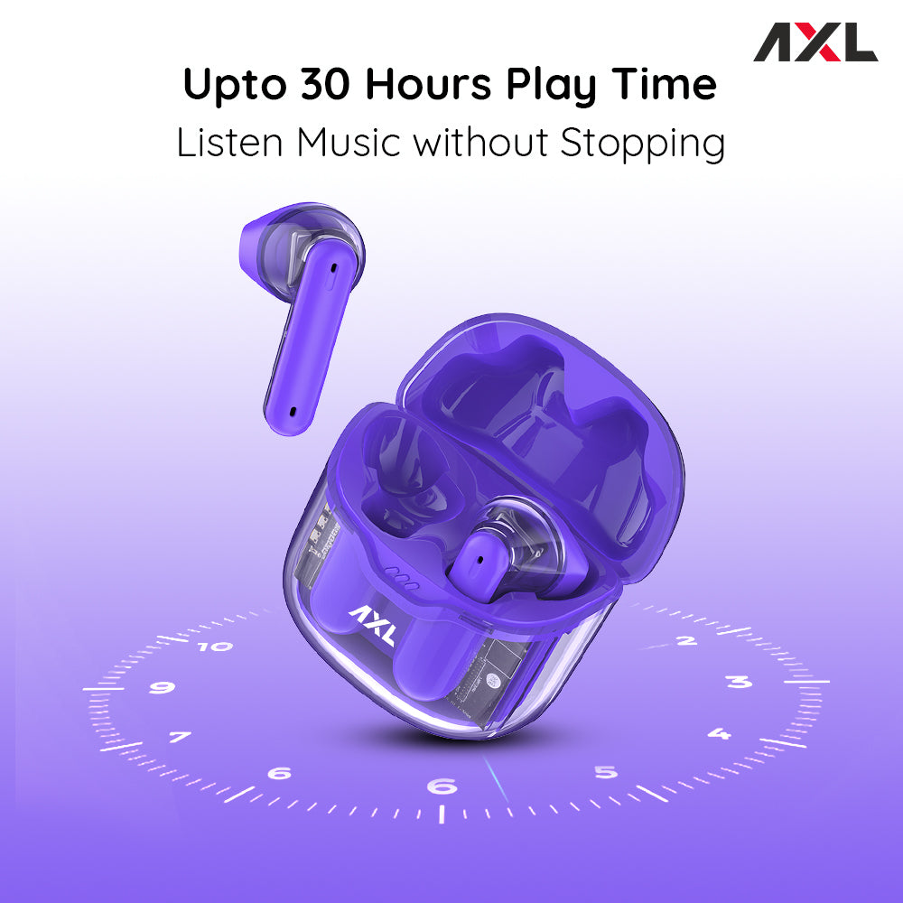 AXL Ultron Premium transparent Wireless Earbuds with 30 HRS Playback, magnetic enclosure easy touch controls Immersive Sound quality IPX5 Sweat & Water Resistant