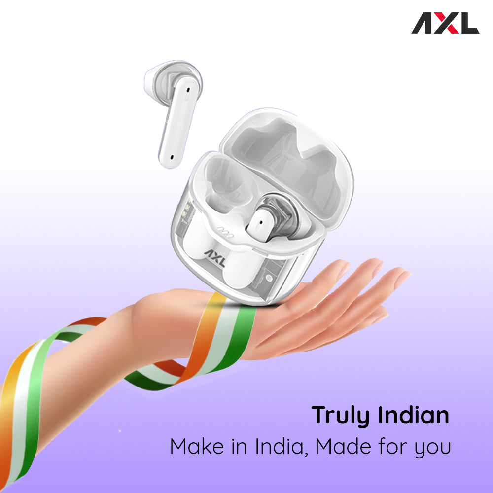 AXL Ultron Premium transparent Wireless Earbuds with 30 HRS Playback, magnetic enclosure easy touch controls Immersive Sound quality IPX5 Sweat & Water Resistant