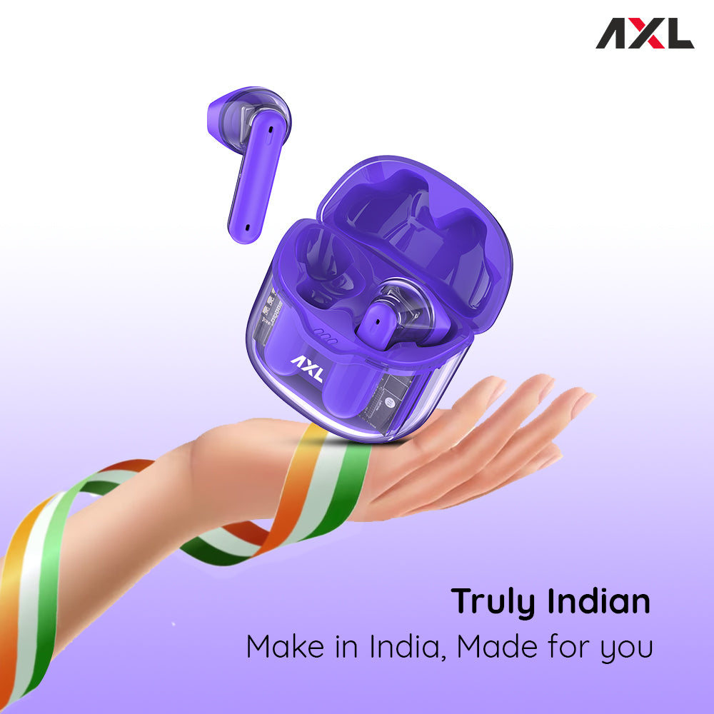 AXL Ultron Premium transparent Wireless Earbuds with 30 HRS Playback, magnetic enclosure easy touch controls Immersive Sound quality IPX5 Sweat & Water Resistant