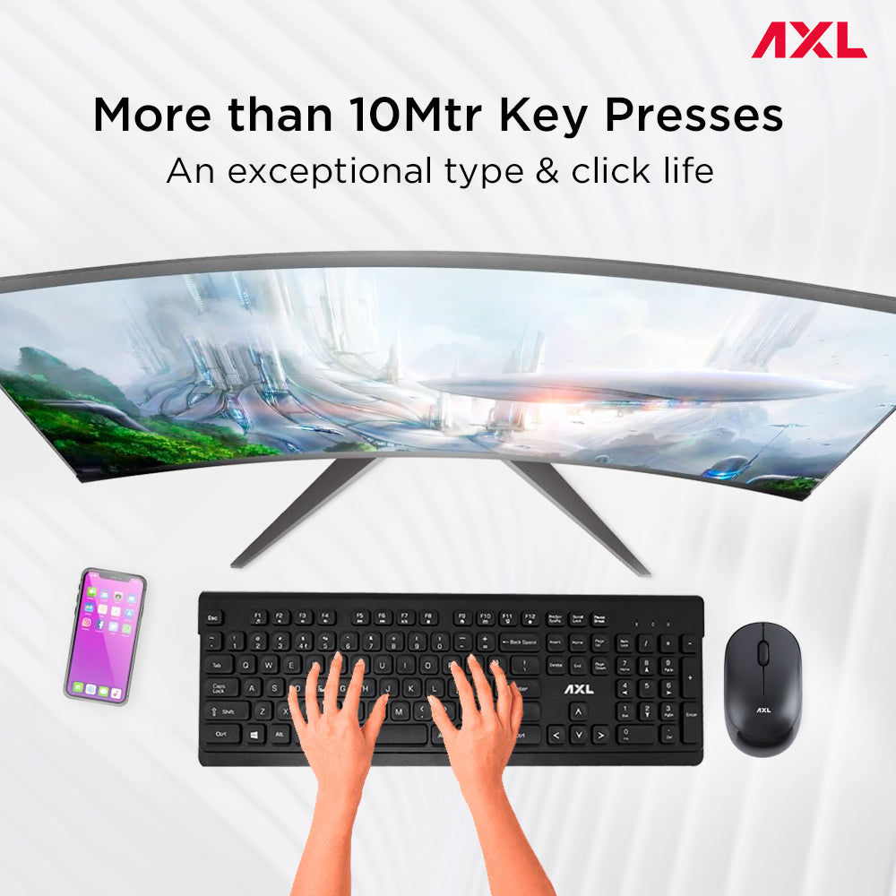 AXL Combo Wireless Keyboard & Mouse Set -2.4Ghz, 1500 DPI (Black)