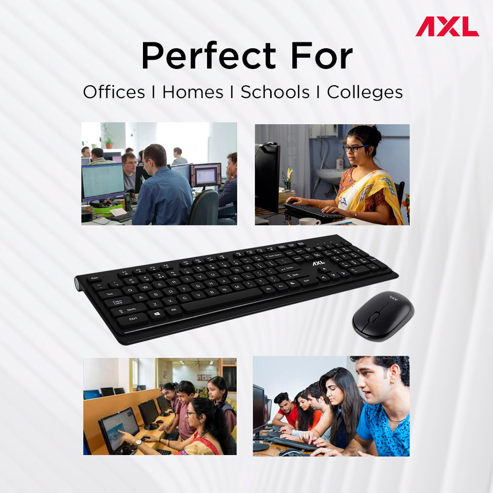 AXL Combo Wireless Keyboard & Mouse Set -2.4Ghz, 1500 DPI (Black)