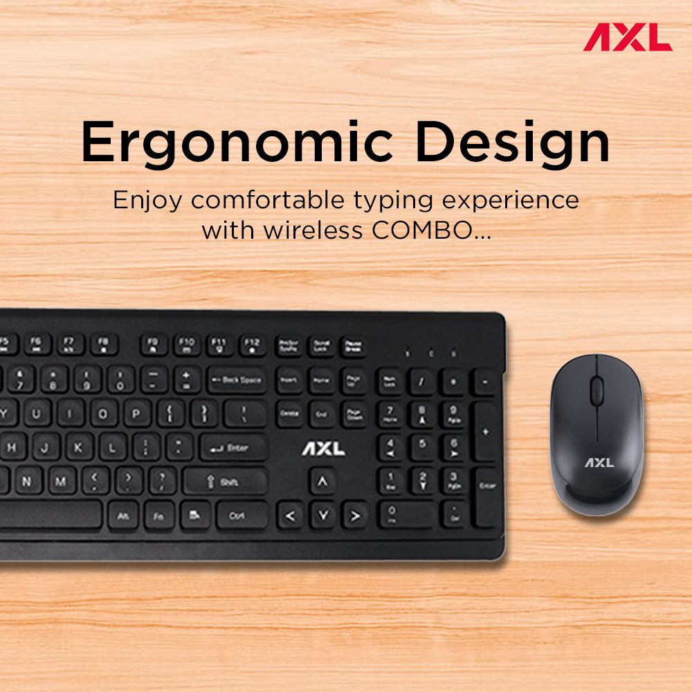 AXL Combo Wireless Keyboard & Mouse Set -2.4Ghz, 1500 DPI (Black)
