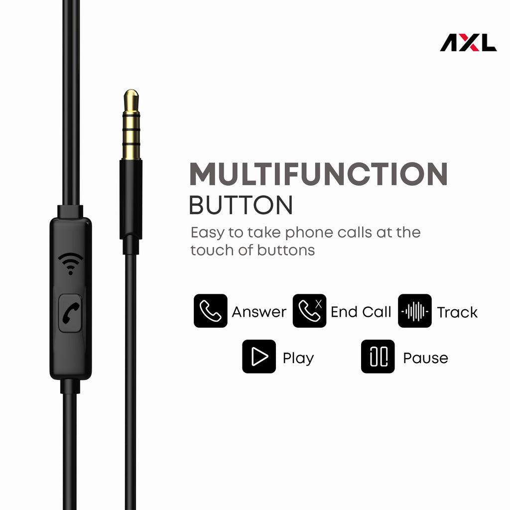 AXL AEP-15 In-Ear Wired Earphone with HD Sound Quality & Deep Bass (Black/White)