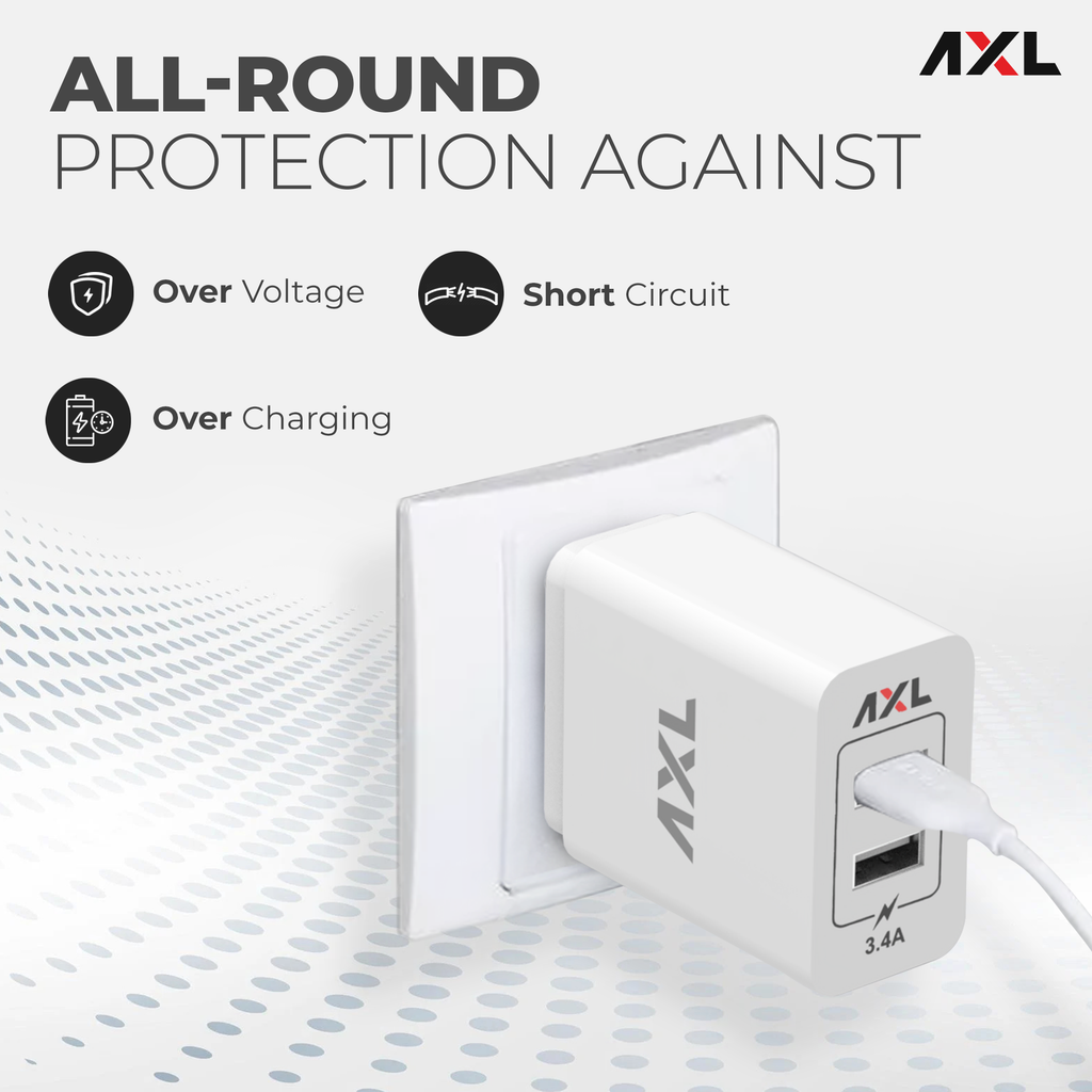 AWC34C 3.4A Dual Output Wall Charger with Type-C USB Cable