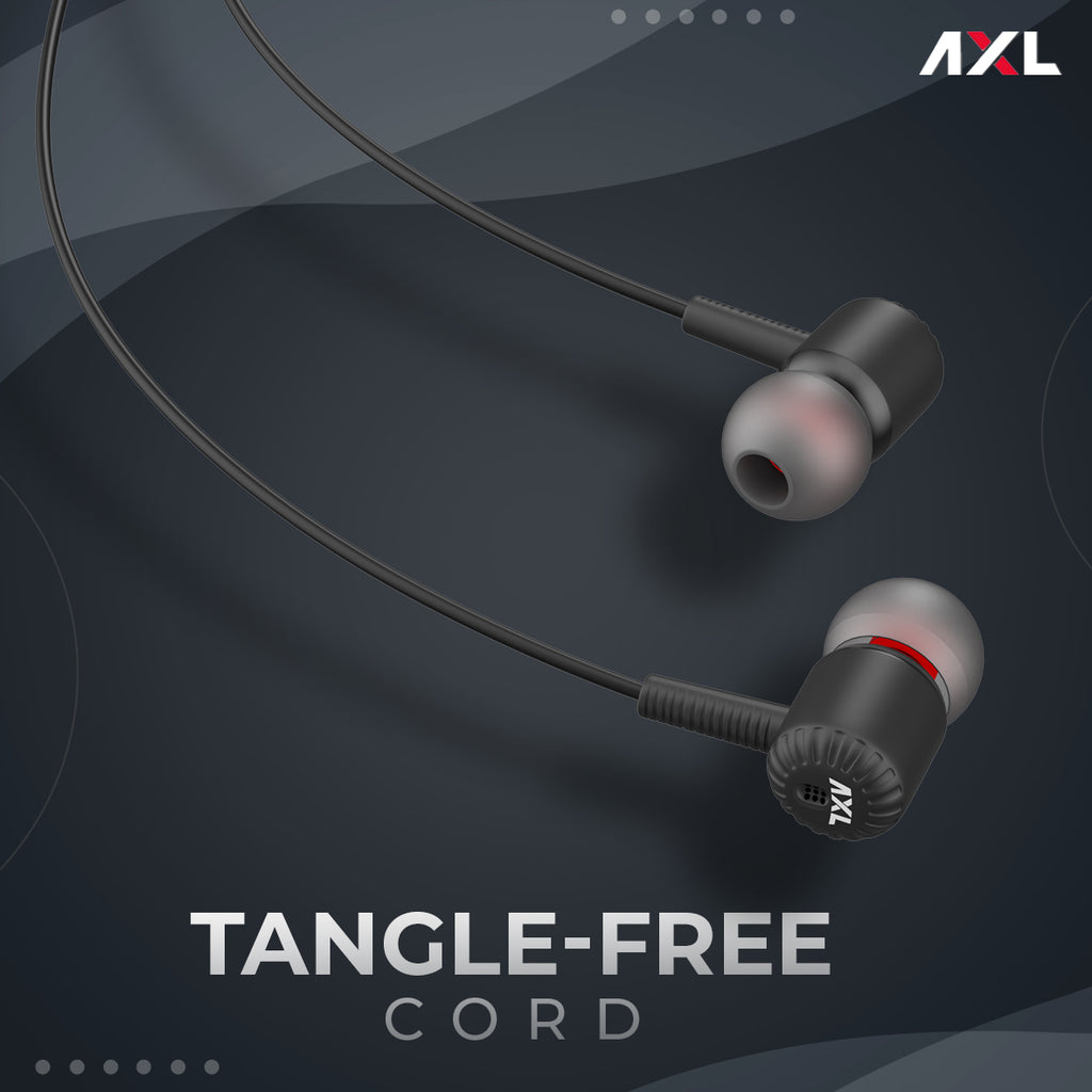 AXL AEP-PA10 In Ear Wired Earphones with Powerful Bass, Ergonomic Design and in-Line Control with Mic (Black)