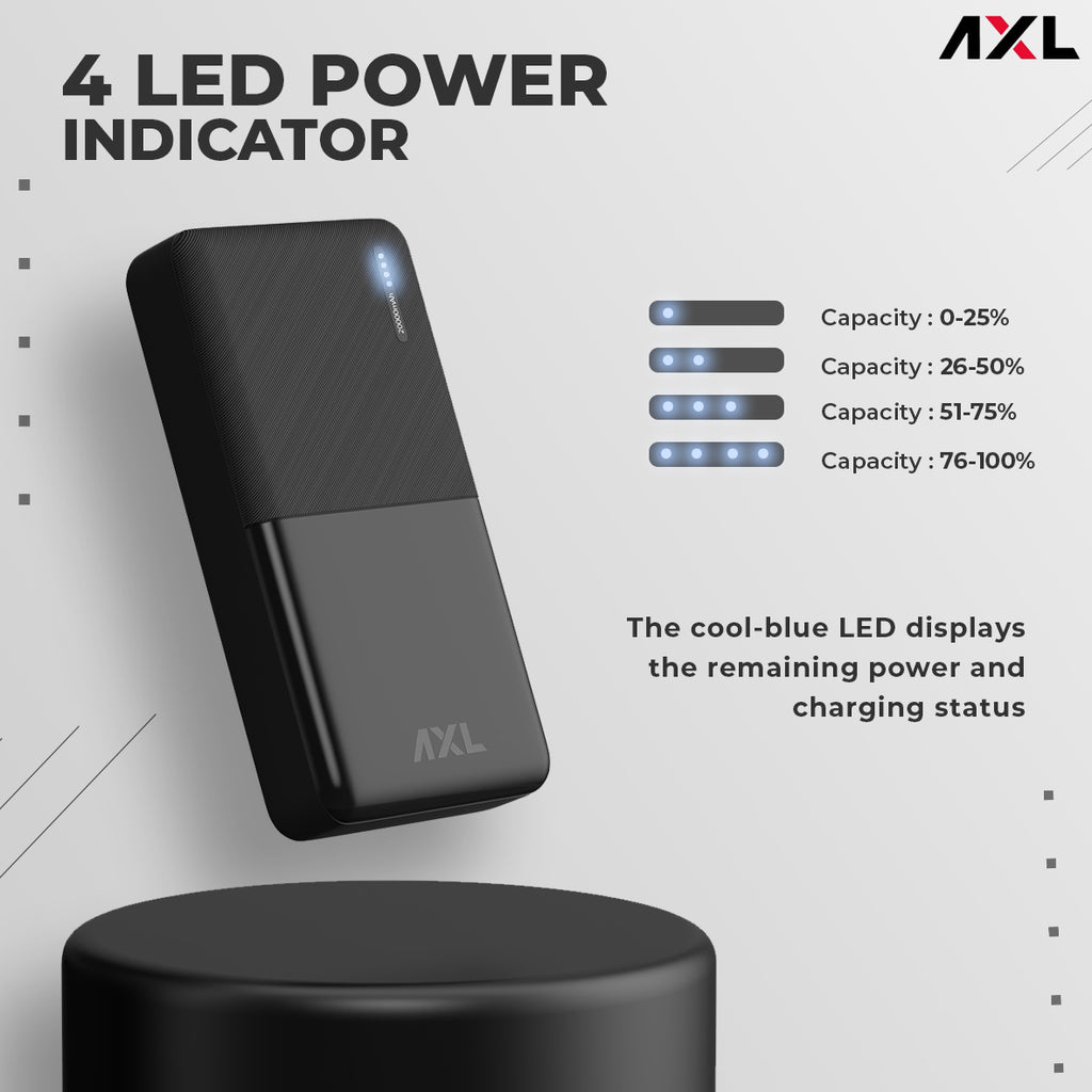 AXL XPB-2250 Power Bank 20000mAh Li-Polymer with Type C & Micro USB Input Ports, LED Battery Indicator & Multi Protection Technology for Smartphone & Tablet (Black)
