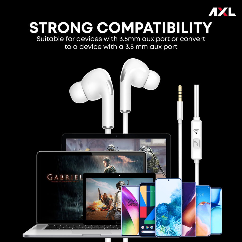 AXL AEP-15 In-Ear Wired Earphone with HD Sound Quality & Deep Bass (Black/White)