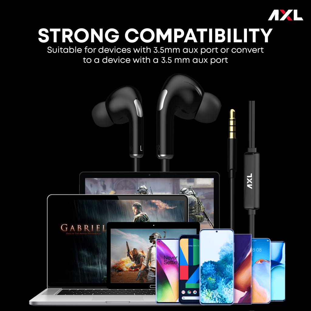 AXL AEP-15 In-Ear Wired Earphone with HD Sound Quality & Deep Bass (Black/White)