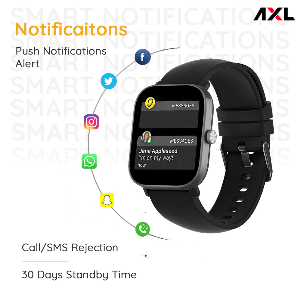 AXL Tempo Smart Watch 1.69" HD Display, Full Touch 100+ Sports Mode, Water Proof IP67