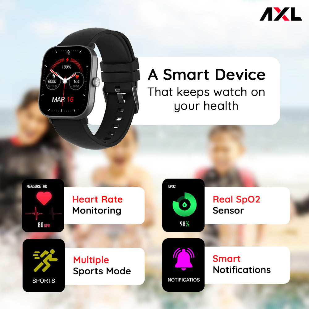 AXL Tempo Smart Watch 1.69" HD Display, Full Touch 100+ Sports Mode, Water Proof IP67
