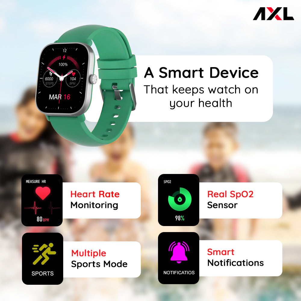 AXL Tempo Smart Watch 1.69" HD Display, Full Touch 100+ Sports Mode, Water Proof IP67