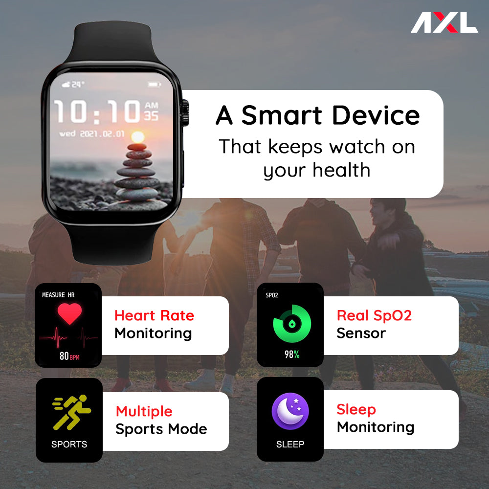 AXL TIME-O Smart watch with AI Voice Assistant , 1.87" HD Display , Multi Rotating Crown, Heart Rate & Blood Pressure Monitor for Men and  Women, Bluetooth Calling, Sleep Monitor, Oxygen Monitor, Fitness (Black)
